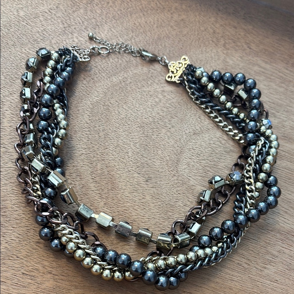 Gold and Silver Multi-Strand Statement Necklace with Intricate twisted Design